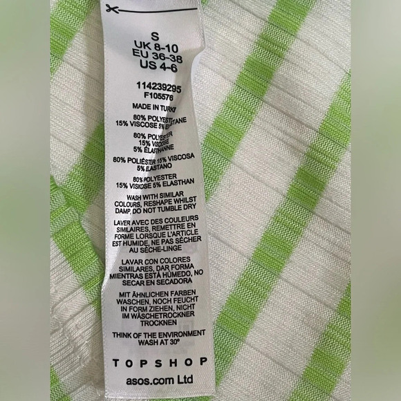 Topshop Ribbed Long Sleeve Cut Out Top Small Green Stripes Stretchy NWOT‎ - Picture 8 of 11